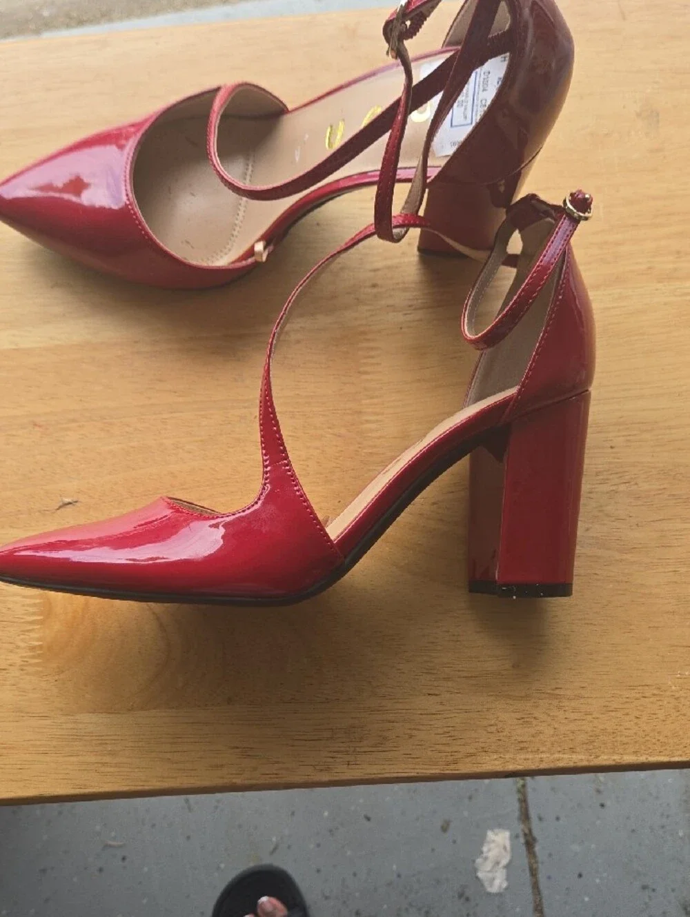 Unisa Cherry Red Patent Pointed-Toe Ankle-Strap Heels